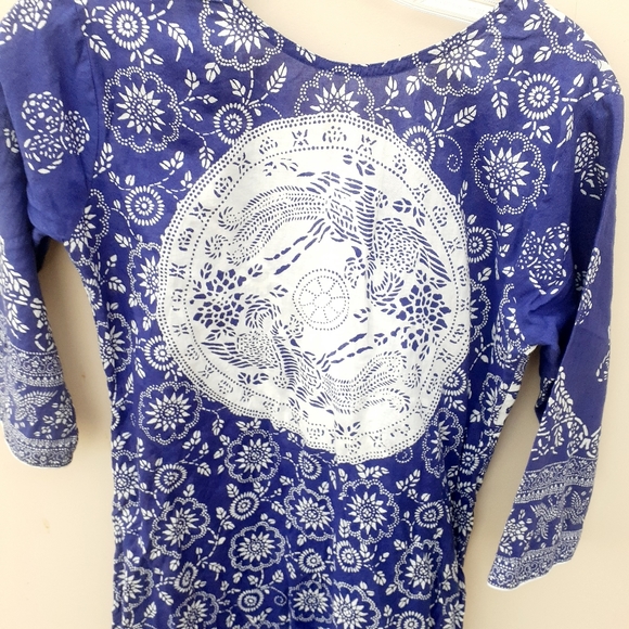 3 Ladies BOHO floral Retro Sleeve Mini Dress Tunic - Picture 5 of 9